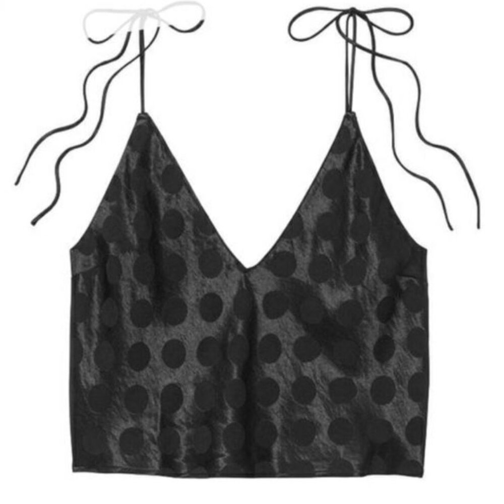 ✨VS || Polka Dot Satin Shoulder Tie Sleep Cami Tank Top